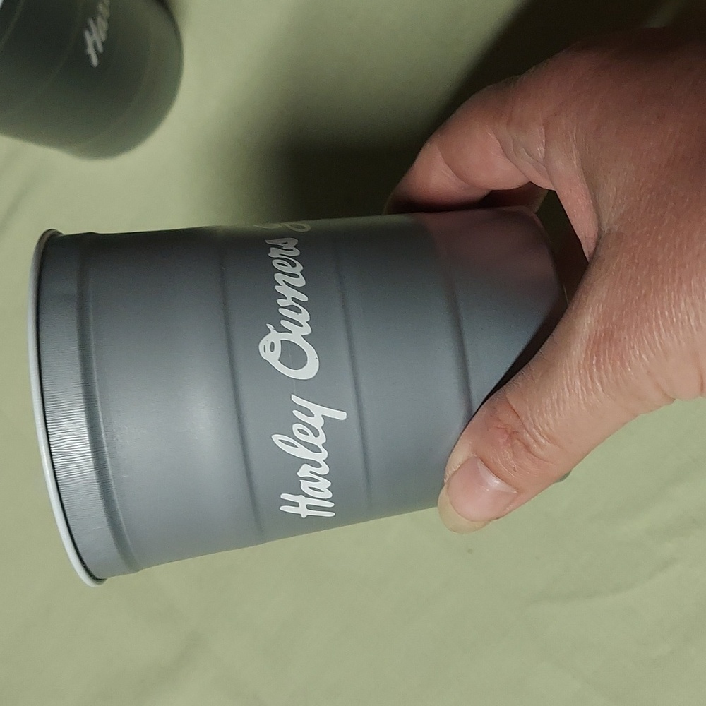 Silver Tin Solo Harley Owners Cups.  Set Of 4